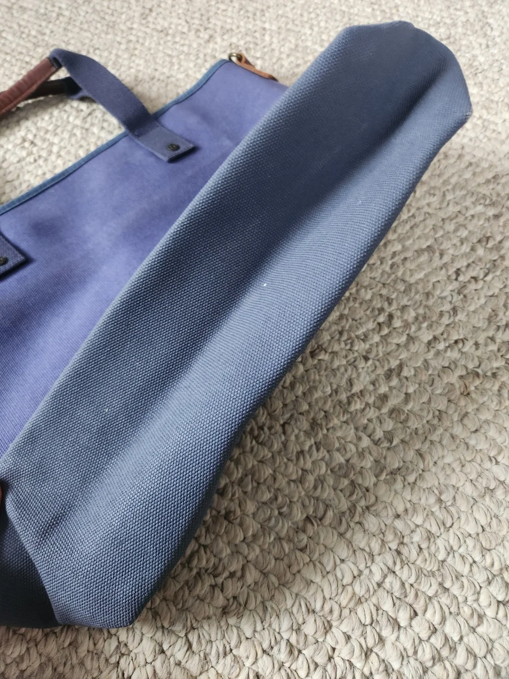 LL Bean Boat Bag, Two-Tone Navy and Slate Canvas Messenger Tote